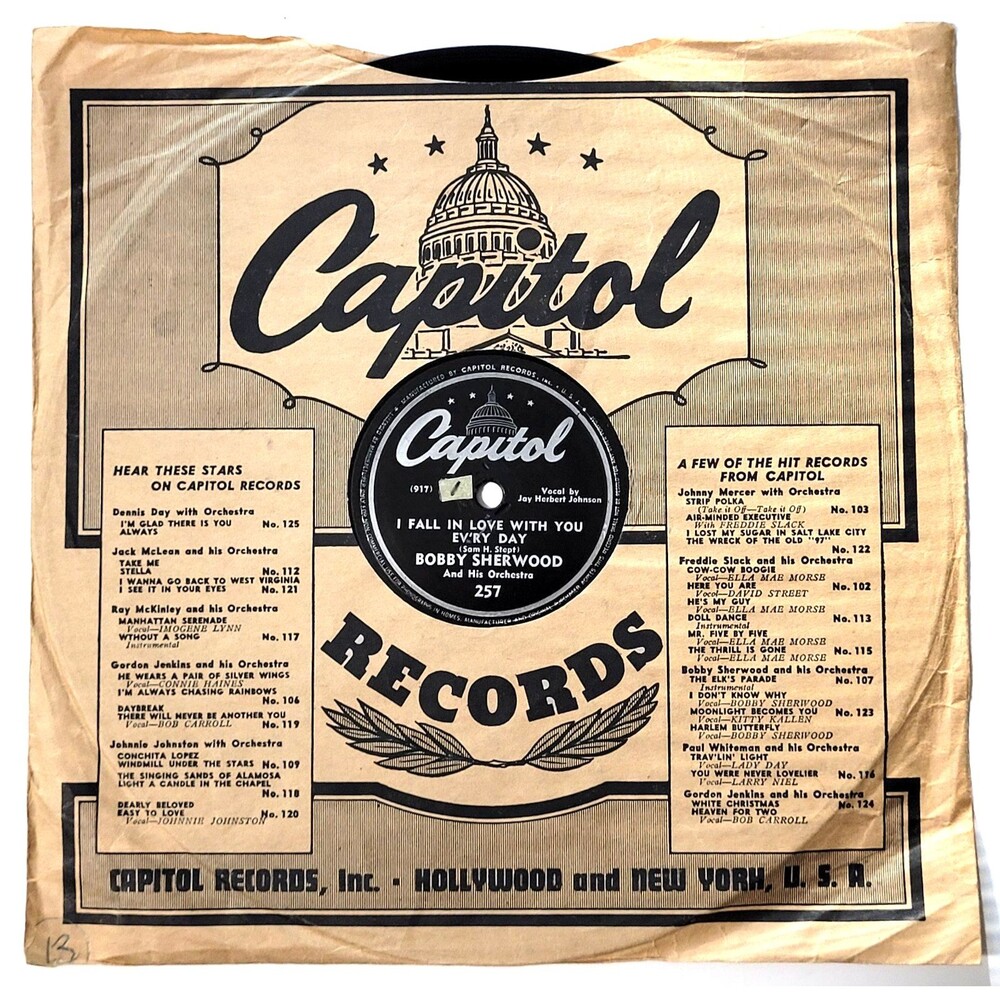 Bobby Sherwood 78 RPM "I Fall In Love With You Every Day" Capitol E- 1946 Pop